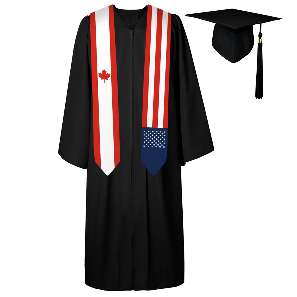7692 72 Inch Canada Flag and USA Flag Graduation Sash Unisex Adults